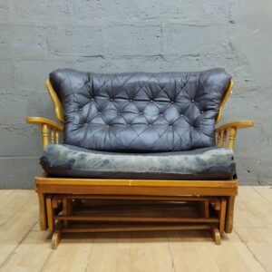 Used Wooden Rocking Bench / Small Loveseat with Dark Upholstery (124 x 55 x 90cm)