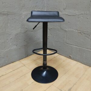 Black Adjustable Bar Stool with Round Pedestal Base — Used, Visible Wear