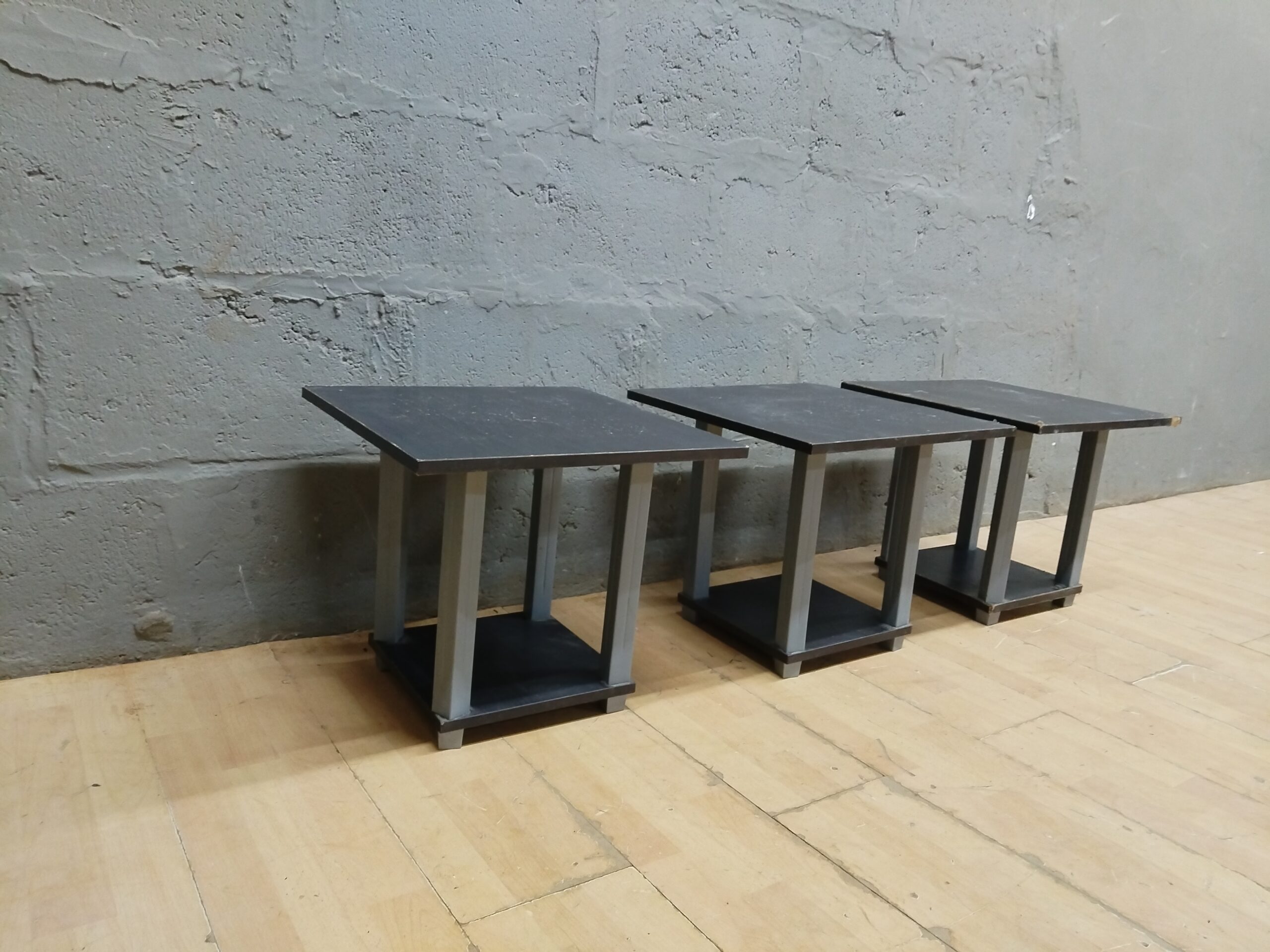 Set of 3 Square Side Tables with Dark Tops and Lighter Supports