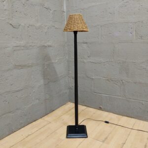 Standing Floor Lamp with Woven-Style Shade, Black Pole & Square Base, 137cm