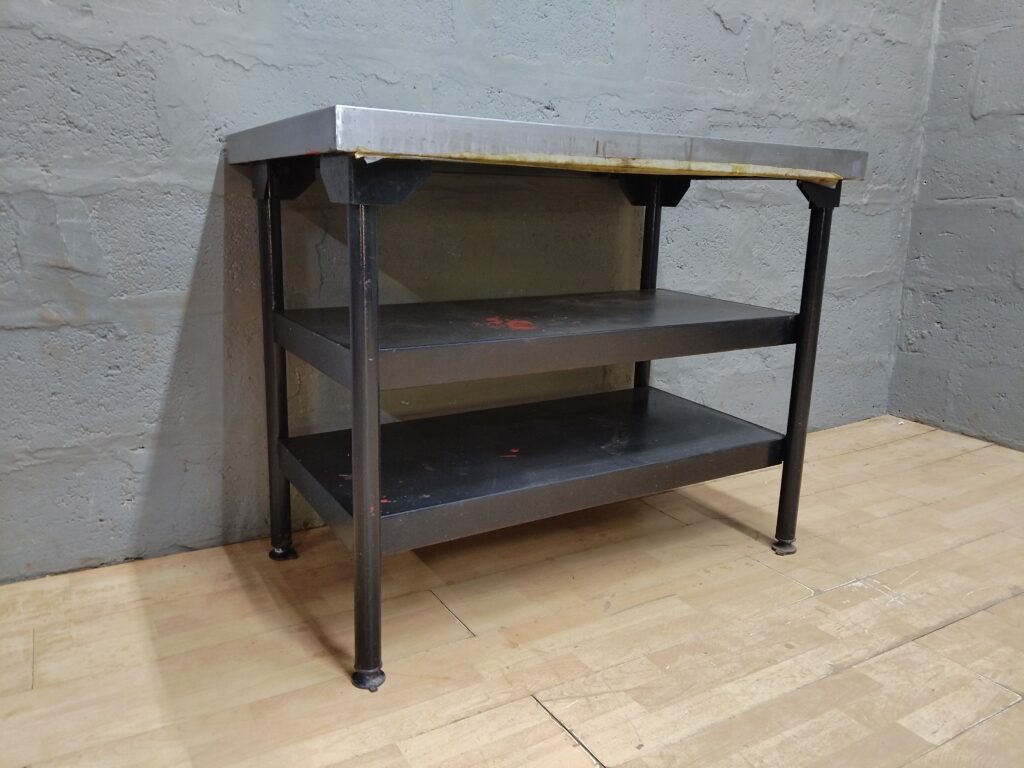 Metal prep / work table with stainless-look top and two lower shelves