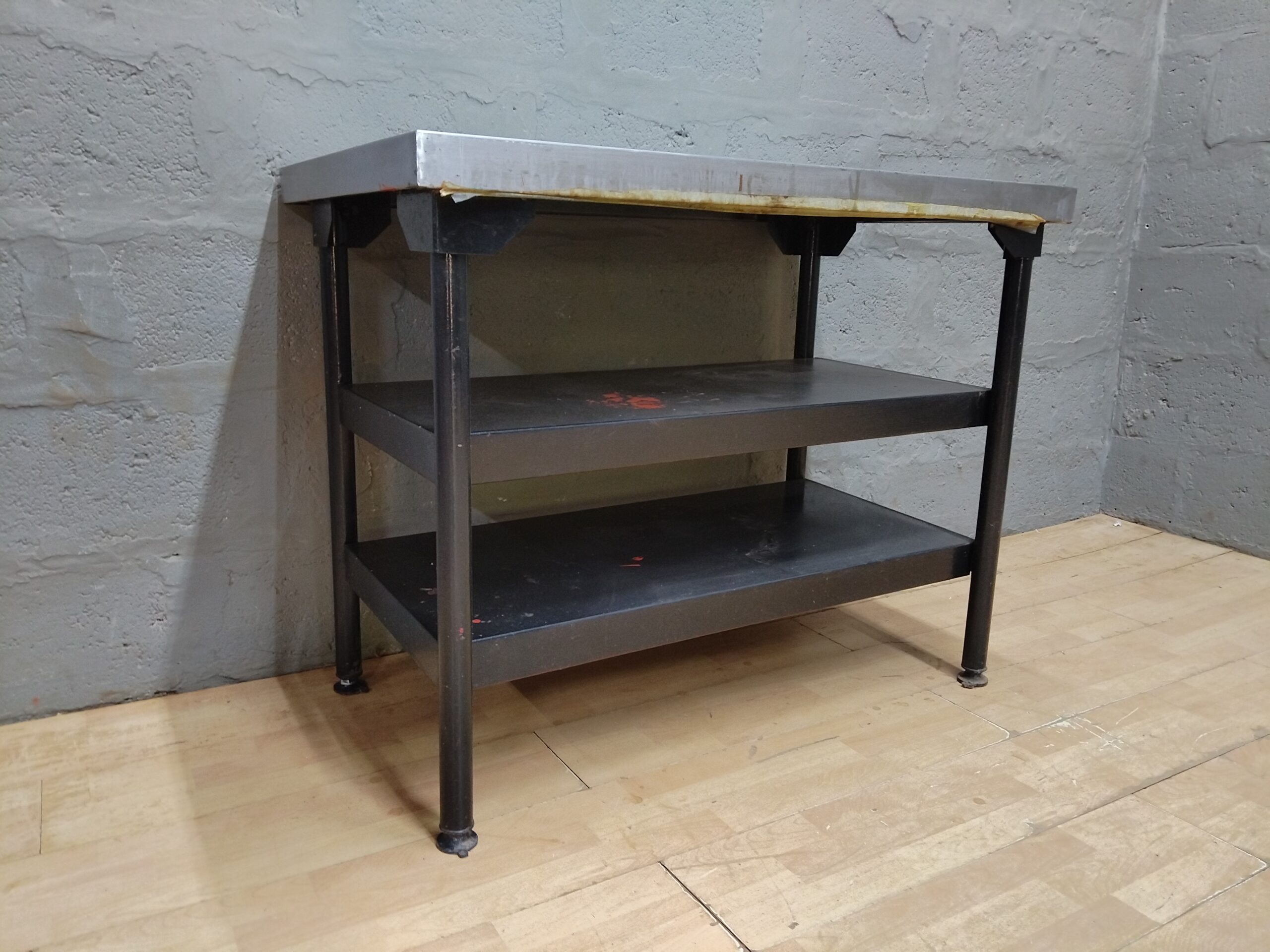 Metal prep / work table with stainless-look top and two lower shelves