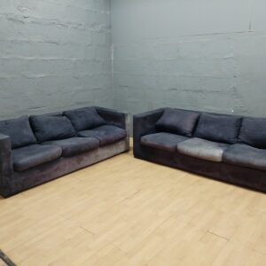 Pair of Dark-Grey 3-Seat Sofas (Set of 2) — Heavy Soiling & Cushion Sagging
