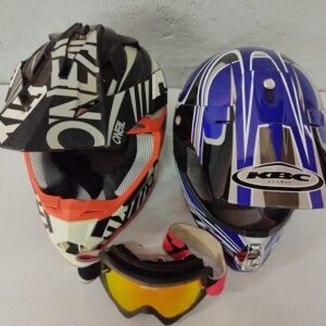 Pair of Dirt/Motocross Helmets (2) with Goggles — O'NEAL & KBC, used