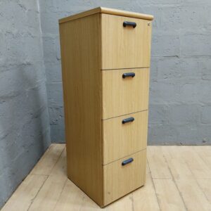 Tall Four-Drawer Light Wood-Tone Cabinet – Narrow Storage Chest