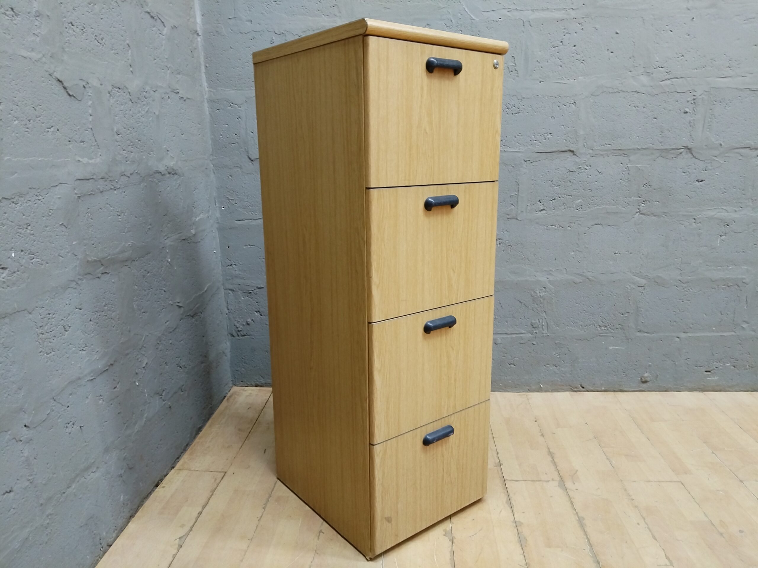 Tall Four-Drawer Light Wood-Tone Cabinet – Narrow Storage Chest