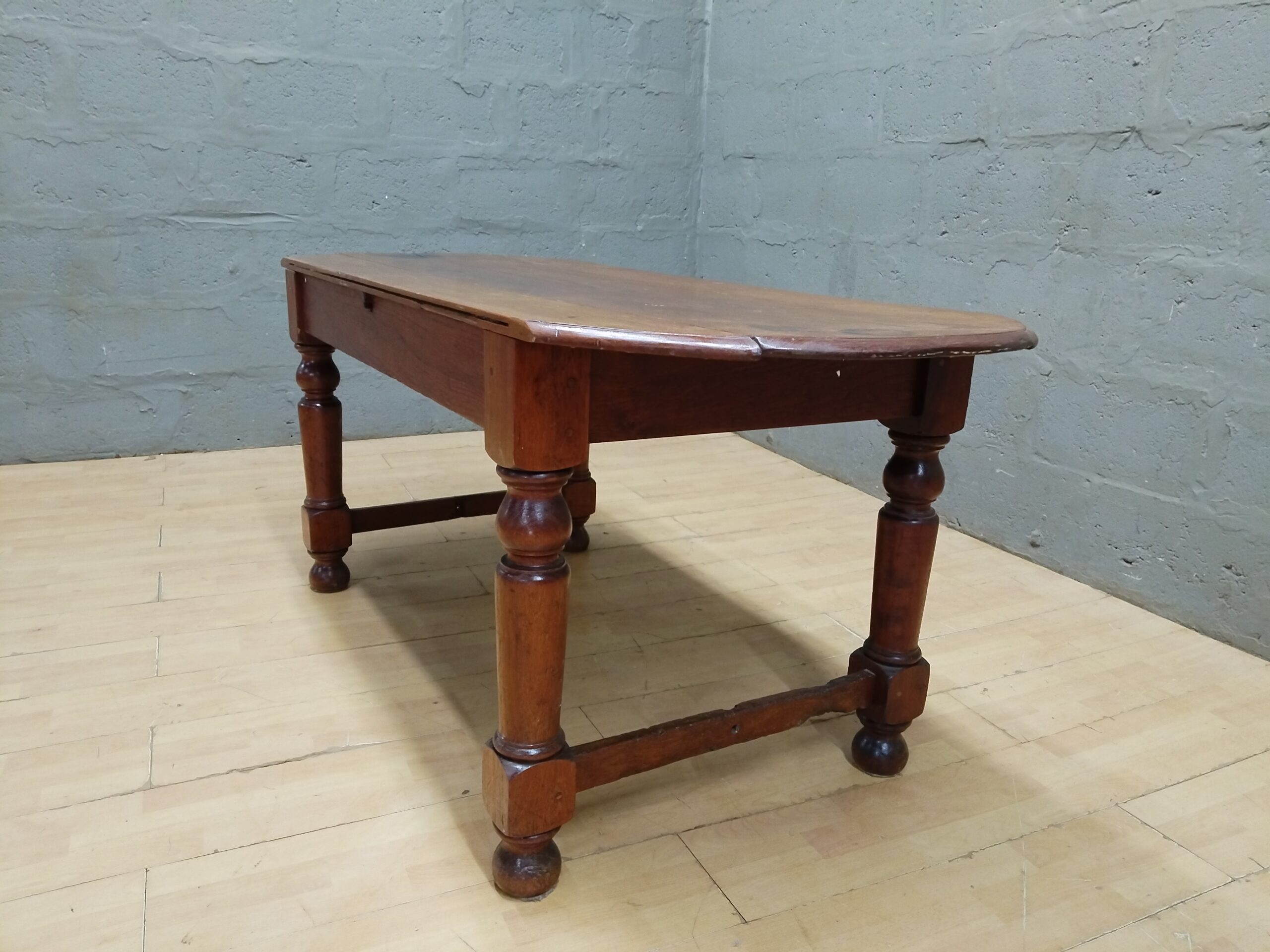 Solid-Wood Dining/Occasional Table with Turned Legs and Stretchers