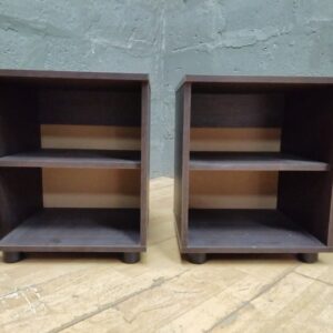 Pair of Small Open-Shelf Cube Bedside / Side Tables, Dark Brown Finish