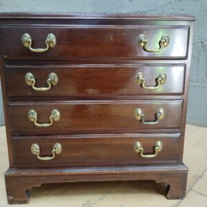 Small Dark-Brown 4-Drawer Wooden Chest with Brass Bail Handles