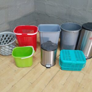 Bundle of 8 Assorted Household Bins, Buckets, Baskets & 2 Stainless Pedal Cans