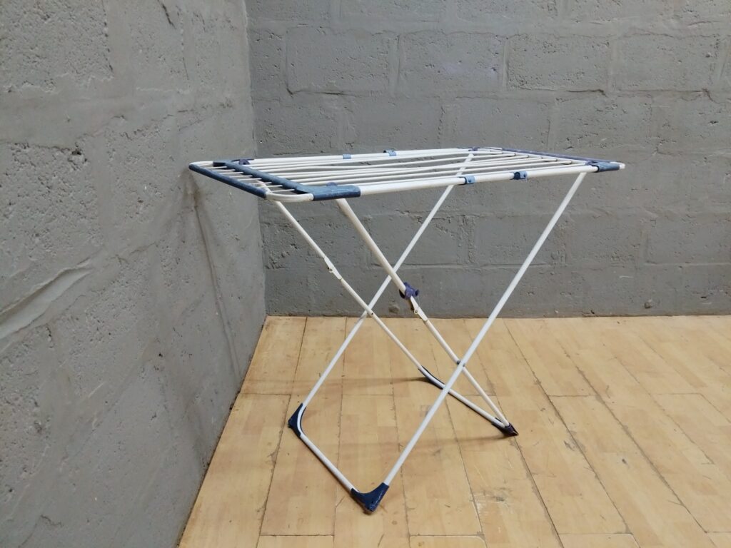 Folding Indoor Clothes Drying Rack — White with Blue Accents, 123 x 60 x 90 cm