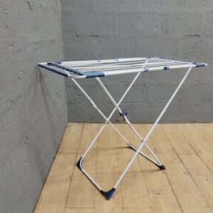 Folding Indoor Clothes Drying Rack — White with Blue Accents, 123 x 60 x 90 cm