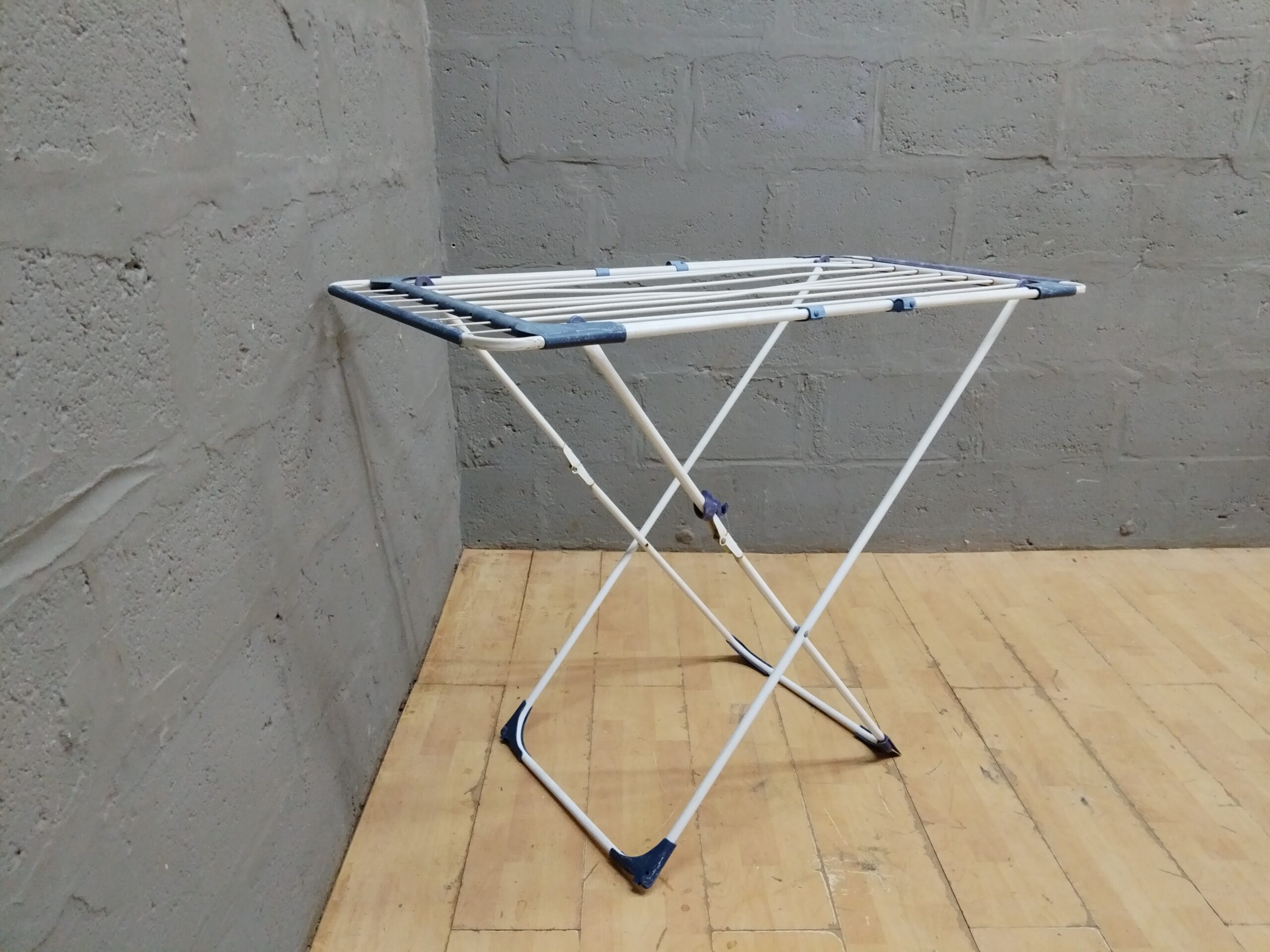 Folding Indoor Clothes Drying Rack — White with Blue Accents, 123 x 60 x 90 cm