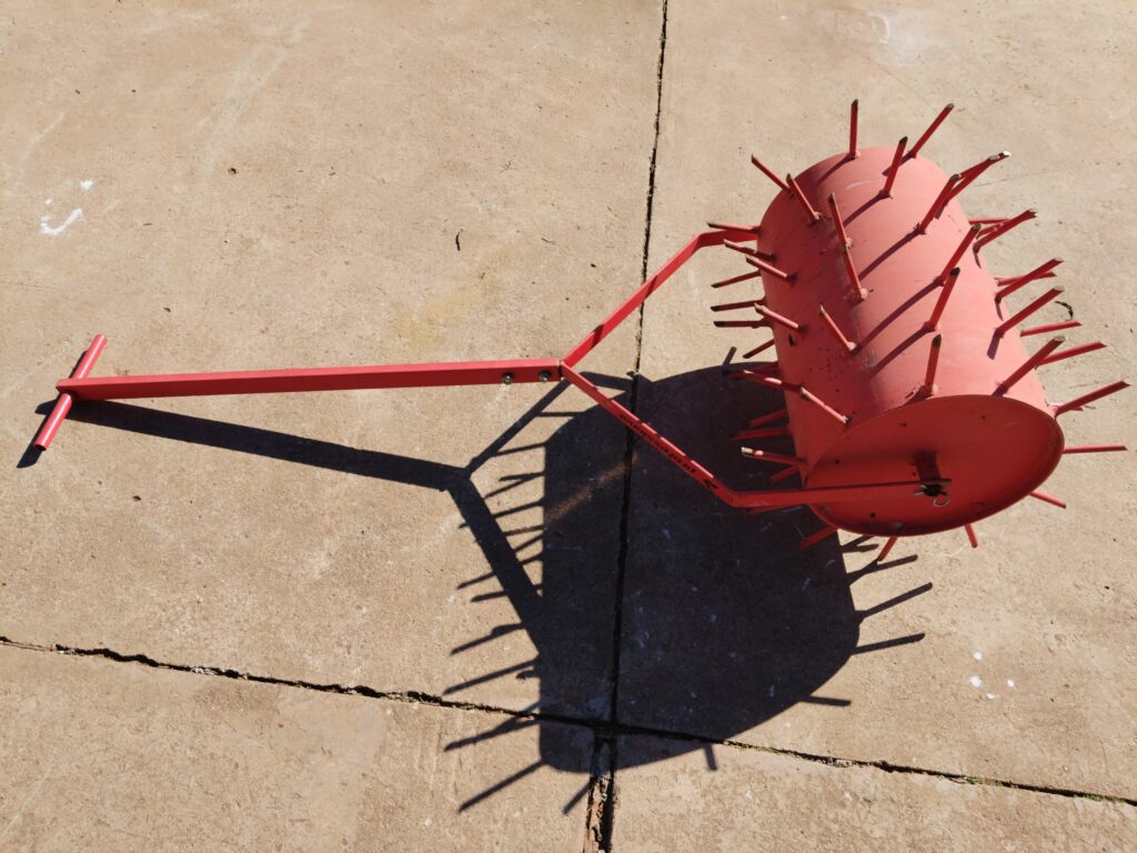 Red Cylindrical Spiked Lawn/Soil Roller with Long Handle (1.50 m x 50 cm)
