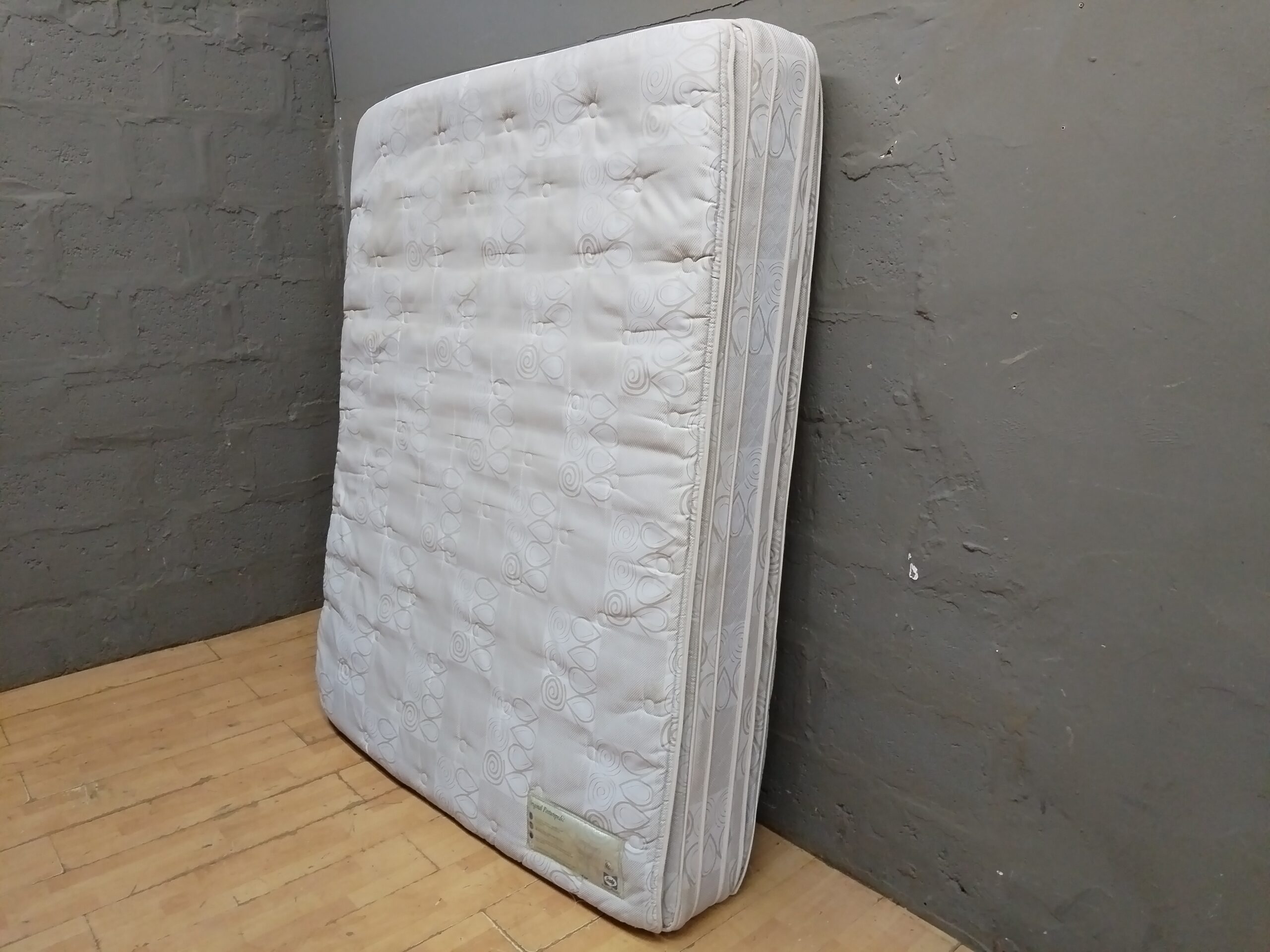 Sealy Posturepedic Queen-Size Mattress (labelled) — Used, Stained Surface