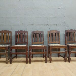 Set of 5 Tamboti Wood Riempies Chairs — Seats Need Repairs