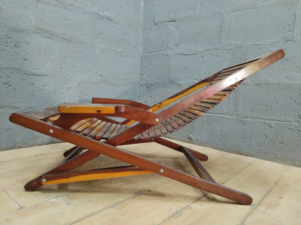Wooden Slatted Folding / Reclining Lounge Chair — Single Item