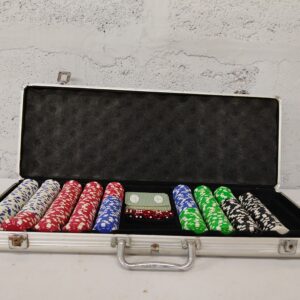 Aluminium-look Poker Chip Set in Carrying Case with Dice & Cards