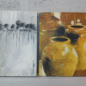 Pair of Wall Art Panels — Monochrome Tree & Ochre Pots, Two-Piece Set