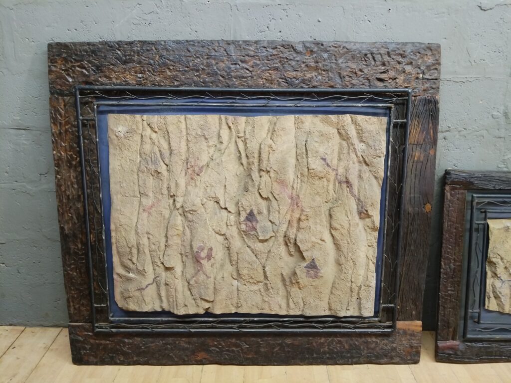 Set of 3 Framed Rock Art Panels — Decorative Wall Panels with Wooden Frames