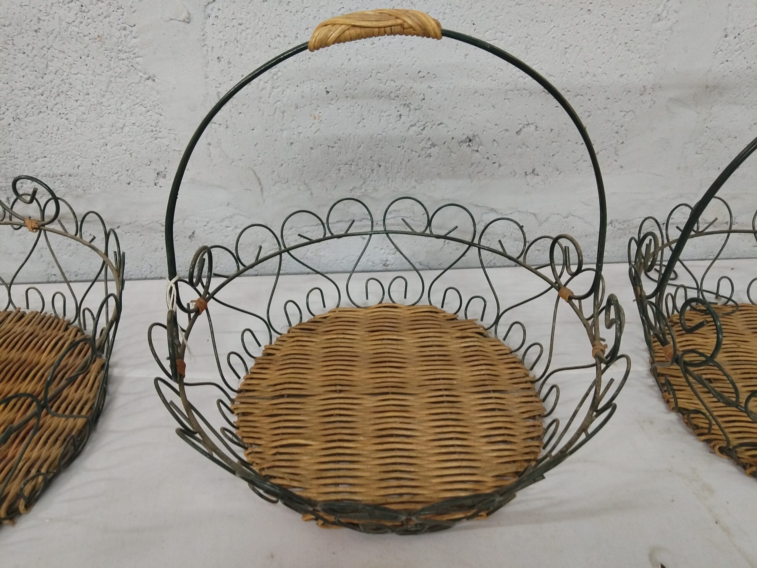 Decorative Wire-Framed Woven Basket Set, Mixed Sizes
