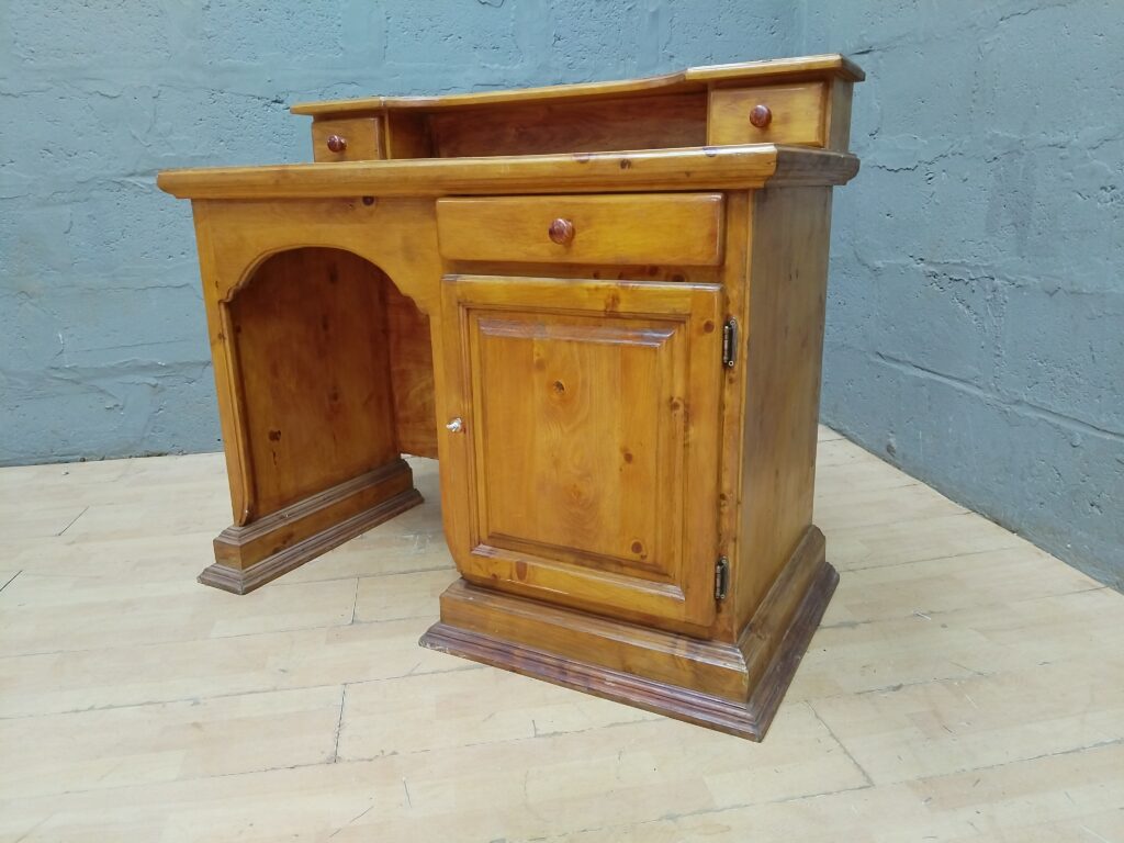 Compact Wooden Desk with Cupboard, Upper Drawers and Full-Width Drawer