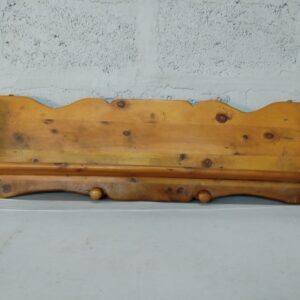 Light-brown Wooden Wall Shelf with Front Rail & Four Pegs (99 x 12 x 30 cm)