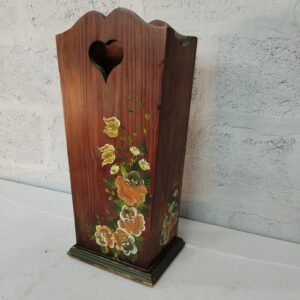 Hand-Painted Wooden Tall Decorative Container with Heart Cutout