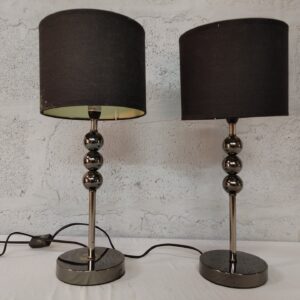 Pair of Modern Table Lamps with Black Shades and Chrome Bases
