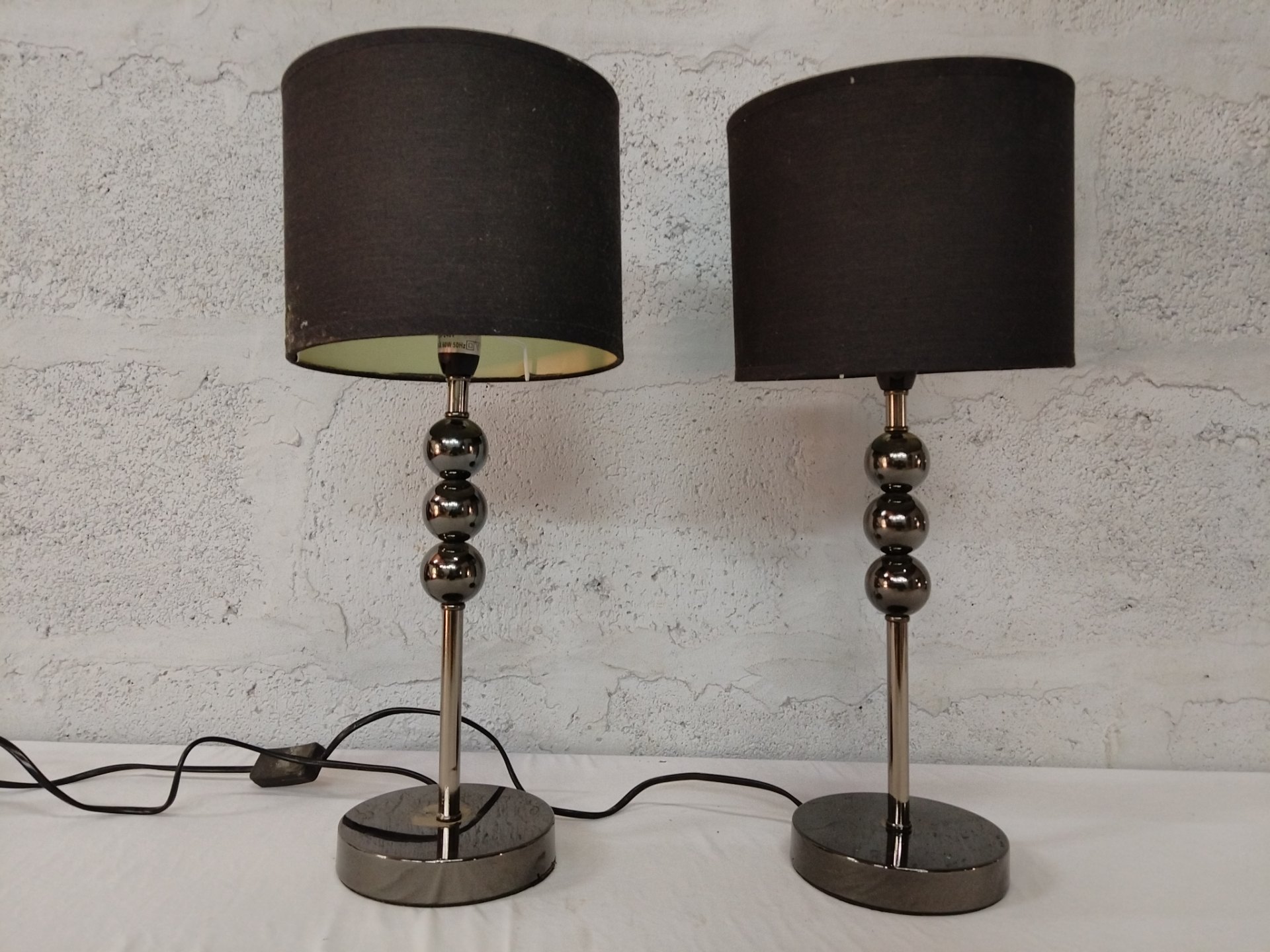 Pair of Modern Table Lamps with Black Shades and Chrome Bases