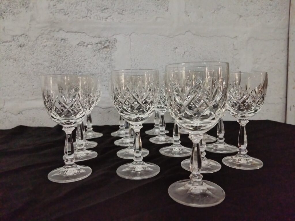 Set of 17 Cut Crystal Wine Glasses – Elegant Matching Bulk Lot