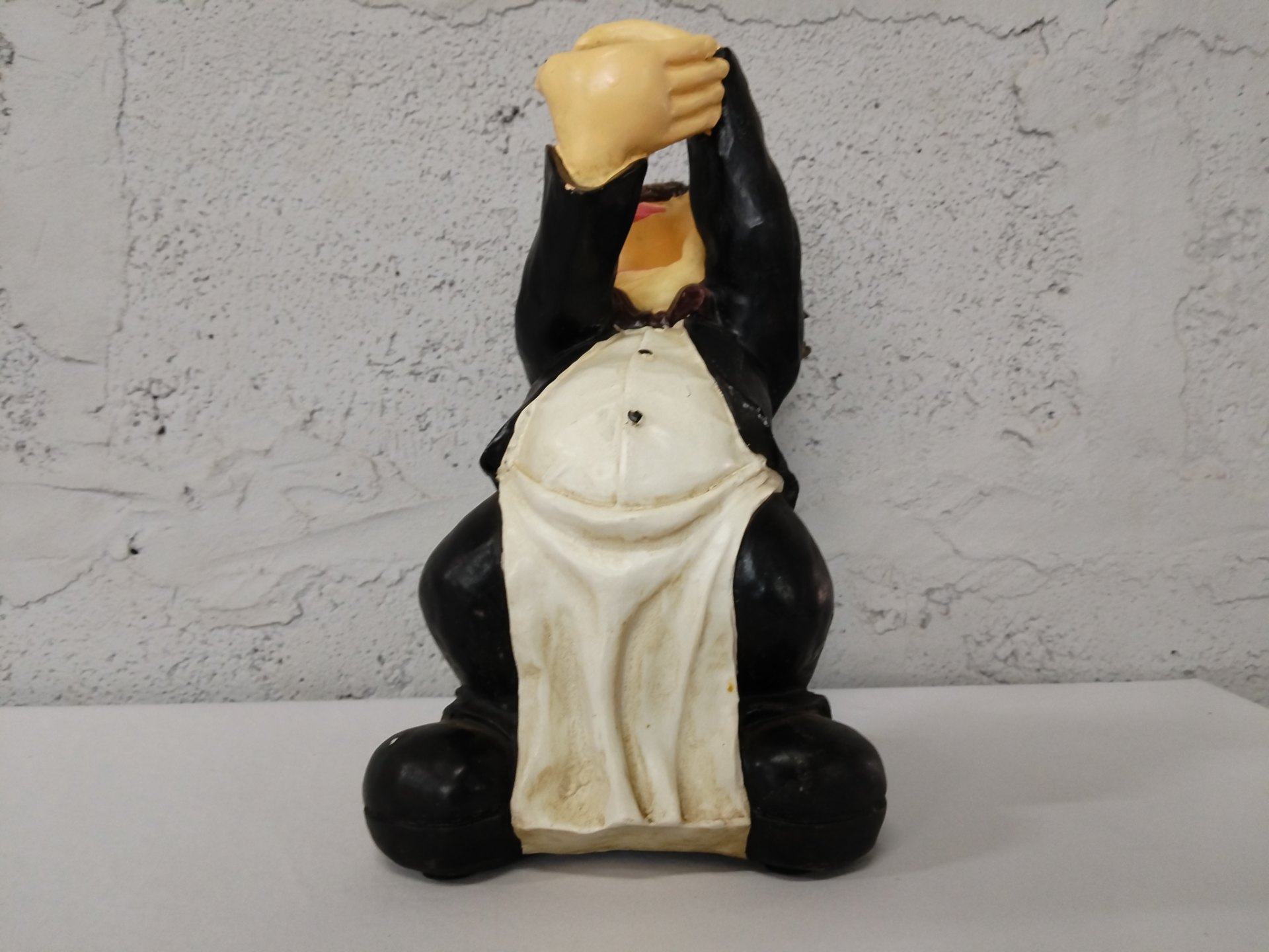 Decorative Figurine: Man in Black Suit and White Apron, 26cm Tall