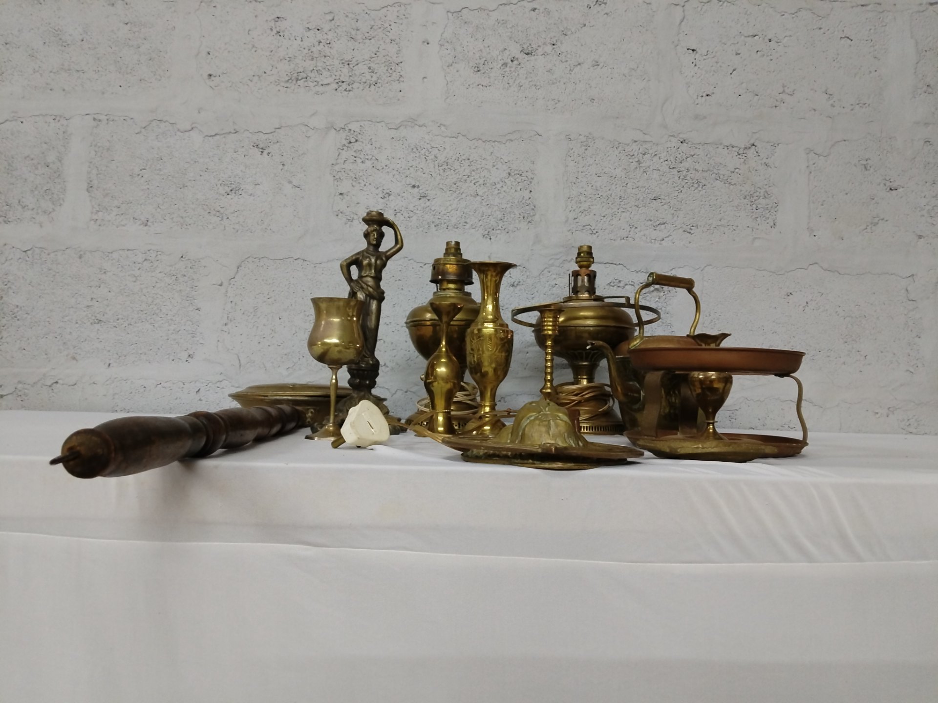 Bulk Lot of Assorted Vintage Brass & Copperware – Candlesticks, Vases, Kettle, Lamp Bases & More (14 Pieces)