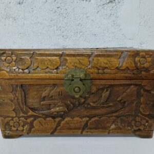 Carved Wooden Trinket/Jewellery Box with Brass Latch – 24cm