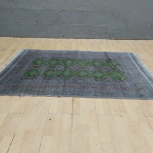 Patterned Green and Brown Rug – 188 x 124cm, Used with Fraying Edges