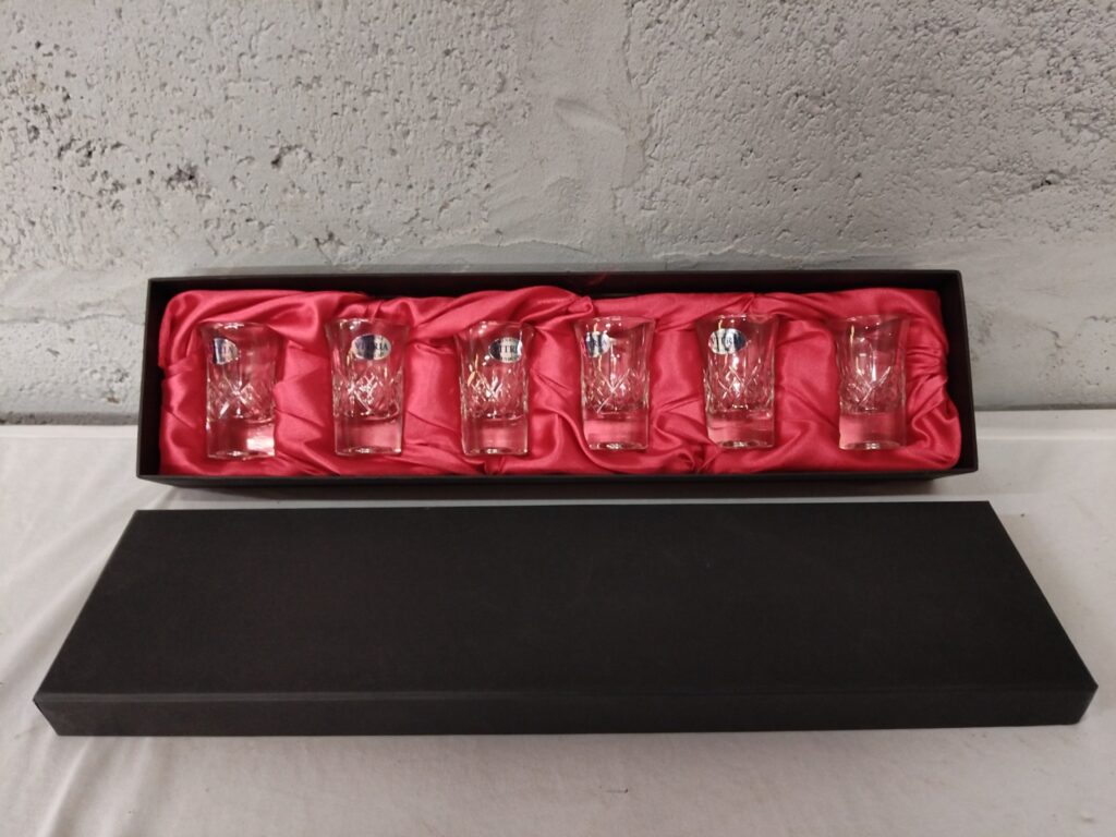 Set of 6 Vitria Genuine Handcut Crystal Shot Glasses in Presentation Box