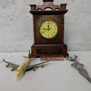 Mixed Lot: Wooden Quartz Mantel Clock, Qantas Model Airplane, Thailand Souvenir Spoon & Novelty Tool