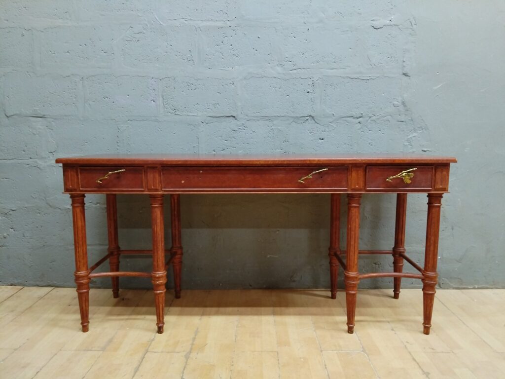 Large Wooden Writing Desk with Decorative Brass Handles – 180cm