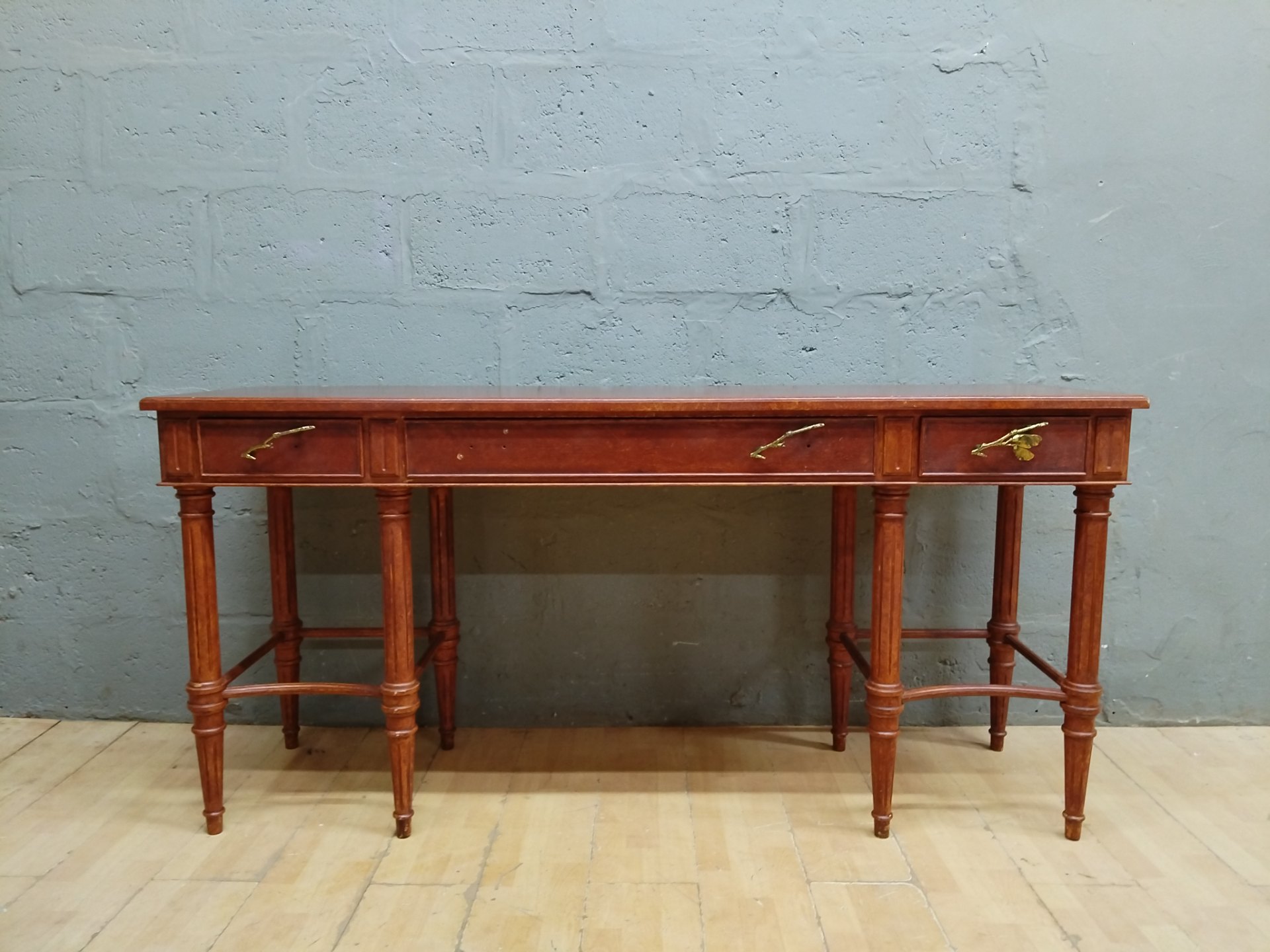 Large Wooden Writing Desk with Decorative Brass Handles – 180cm