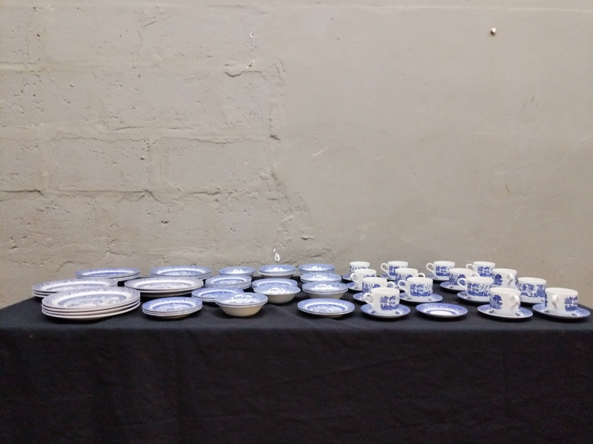 Churchill England Willow Pattern 50-Piece Blue & White Dinnerware Set