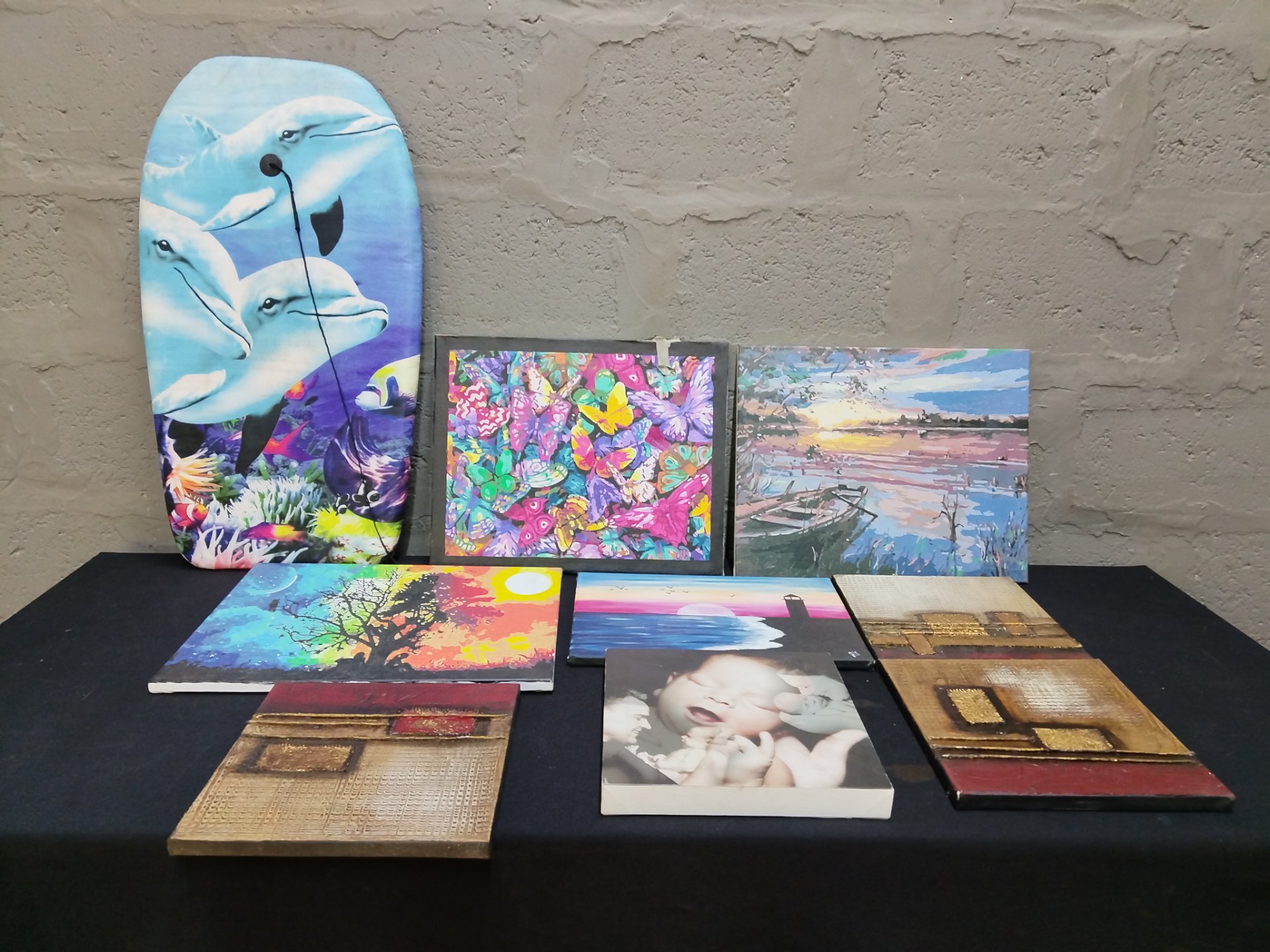 Bulk Lot: Dolphin-Themed Bodyboard & 7 Assorted Wall Art Pieces (9 Items Total)