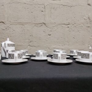 15-Piece Elegant Grey & White Tea/Coffee Set – Complete with Pot, Creamer & Sugar Bowl