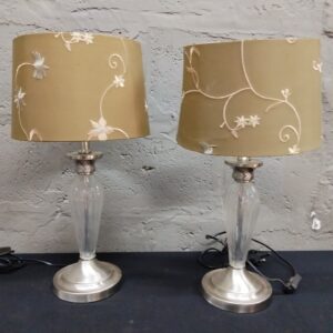 Pair of Elegant Glass & Metal Table Lamps with Embroidered Shades (52cm)