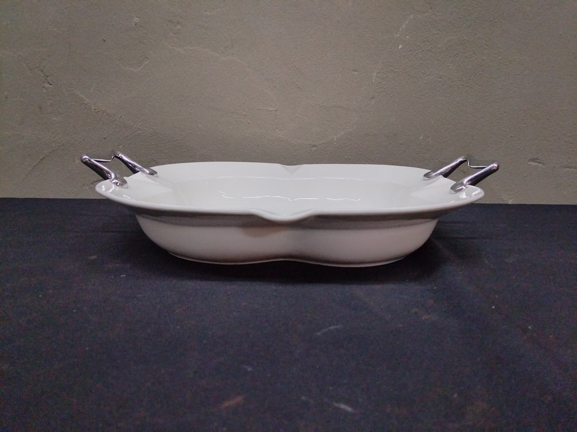 Divided Ceramic Serving Dish with Metal Handles