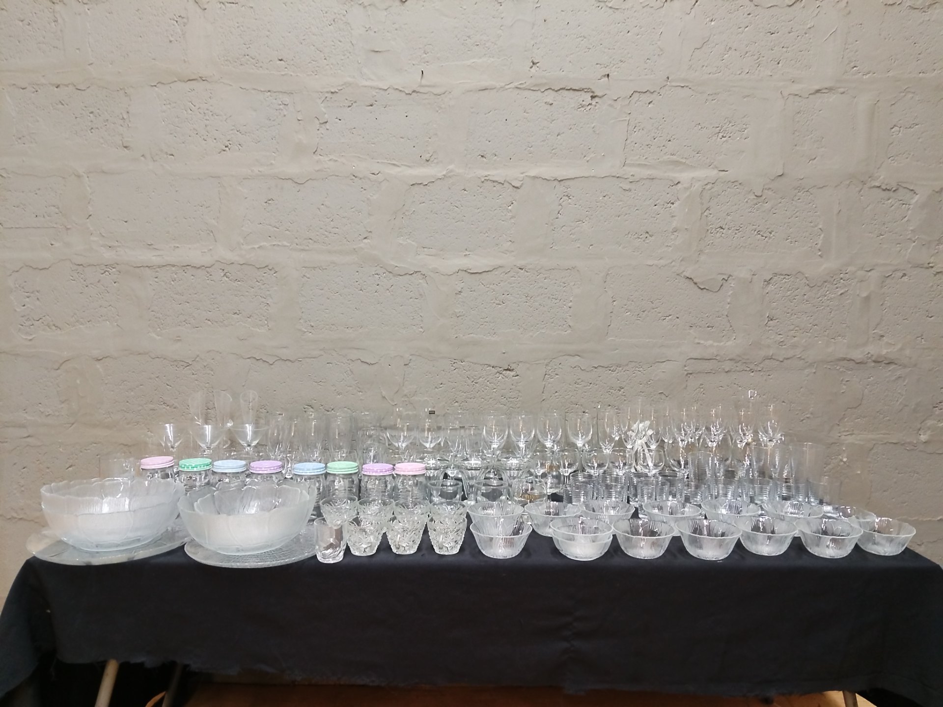 Bulk Lot of 85 Assorted Glassware – Bowls, Glasses, Cups & Jars