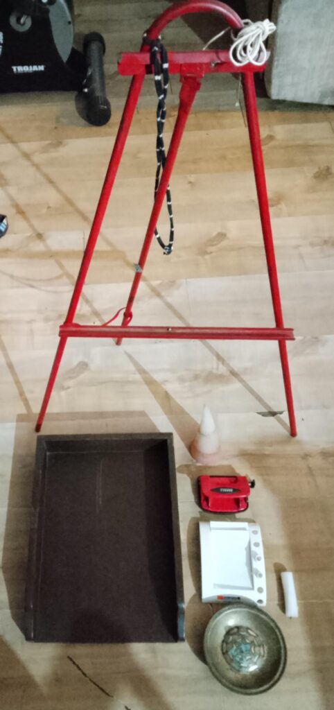 Bulk Office & Art Lot: Red Metal Easel/Stand, Paper Tray, KW-Trio Hole Punch, Candle & More (7 Items)