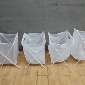 Set of 4 White Fabric Laundry Hampers with Metal Folding Frames (40 x 40 x 53 cm)