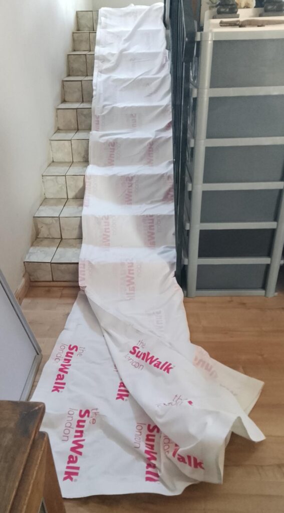 Large Branded Fabric Banner / Runner – ‘the SunWalk London’ (412 x 216 cm) – Creased, Light Soiling