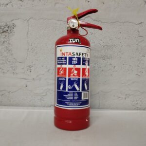 INTASAFETY 1kg ABC Dry Powder Fire Extinguisher – labelled NEW, gauge in green, 1st service due 10/2020