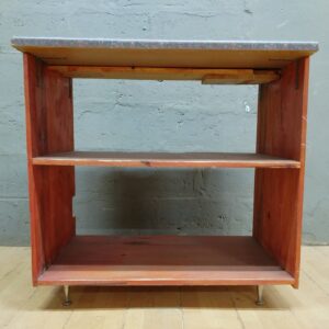 Used Wooden 3-Shelf Cabinet with Laminate Top — 94 x 93 x 60 cm, Surface Wear & Chipped Corner
